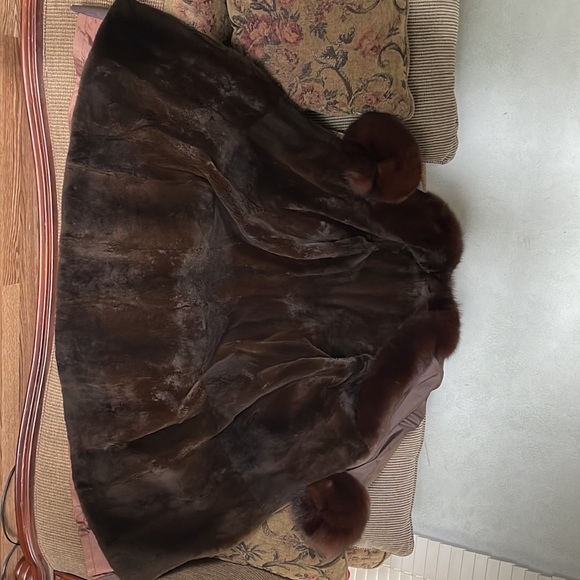 Revillon Taffeta Coat With Removable Sheared Fur Lining And Fur Trim-Size XL - Picture 1 of 11
